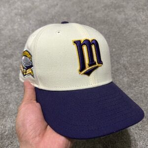 Twins Cream and Purple Baseball Cap with Embroidered Logo 7 1/4